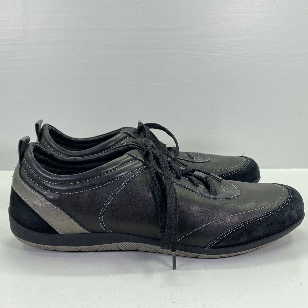 Vionic Willa Walker Womens 7 Black Leather Metallic Pewter Athletic Sneaker Shoe